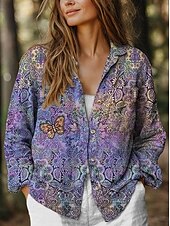 billige Blomstrete topper-Dame Skjorte Bluse Blomster Grafikk Stilig Casual Lang Erme Skjorte Krage Regulære Topper Lin Lignende Daglig Gå Ut Strand Klær Knapper Svart Lilla Sommer Vår