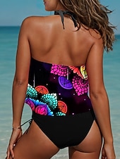 halpa Tankini-uimapuvut-Naisten uimapuvut tankini 2-osainen rohkea uimapuku selkä avoin loma ranta asuste ombre u-muotoinen olkaimeton uimaasut