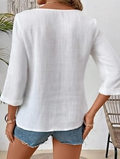 billiga Skjortor-Kvinnors Blus Grafisk Paisley Elegant Linne-liknande 3/4 Långärmad Klädd Skärning Regular Tops Daglig Ute Print Vit Sommar