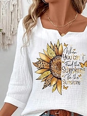 abordables Chemises-Blouse pour femmes Florale Léopard Élégante Lin comme Manches 3/4 Col en V Tops réguliers Quotidien Sortie Imprimé Blanc Été
