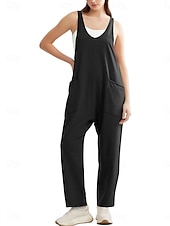 billiga Overall-Kvinnors Jumpsuit Aktiv Enfärgad Ärmlös V-Hals Fickor Semester Daglig Regular Fit Svart Rosa Armégrön Sommar