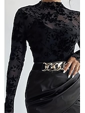 abordables Hauts sexy pour femmes-Femme Chemisier Plein mode manche longue Col Haut Hauts réguliers Vacances Sortie Maille Noir bleu marine Eté