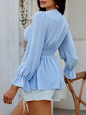 billige Kvinne Enkle Topper-Kvinners Bluse Boho Skjorte Enfarget Stilfull Avslappet Langermet V-Hals Vanlige Topper Daglig Lappverk Utskjæring Sort Hvit Blå Aprikos Sommer Vår