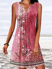 ieftine Rochii boho-Rochie mini de femei rochie în A rochie T-Shirt rochie Tee off the shoulder casual vacanță zilnic ajustat floral grafic fără mâneci gât în V roz albastru verde gri vară