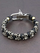 abordables Bijoux pour hommes-Bracelet punk tête de mort pour homme - Bracelet de survie en paracorde tissé à la main, bracelet de motard gothique en métal, bijoux de style rock pour fêtes et concerts