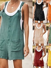 abordables Pantalones-Mujer Normal Pantalones inspirados en el lino Básico Color sólido Sin Mangas Escote en U Bolsillo Calle Diario Ajuste regular Negro Amarillo Verde Claro Verano