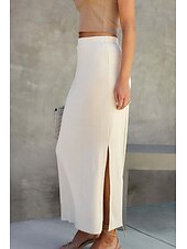 お買い得  シフォンスカート-女性用 スカート ボディコン カジュアル ミディ ミッドライズ スカート 平織り スプリットエンド マイクロエラスティック ストリート お出かけ ブラック ホワイト キャメル 夏 ポリエステル