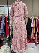 billige Boho-kjoler-Dame Lang kjole Maxikjole Boho-kjole Print kjole Peplum kjoler Romantikk Klassisk Elegant kjole Puffermer Feriereise Ut på byen Vårkjole Løstsittende Grafisk Blomsternål i krystall Halvlange ermer