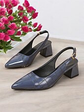 cheap Block Heels-Women&#039;s Patent Leather Pointed Toe Slingback Heels – Elegant Croc-Embossed Block Heel Pumps for Office, Party and Formal Events