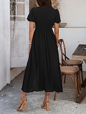 preiswerte Einfaches Kleid-Damen Maxi Kleid A-Linie Kleid Einfarbig Fit And Flare Kleid Puffärmelkleid Lässig Urlaub Täglich Reguläre Passform Grafik Kurzarm V-Ausschnitt Schwarz Gelb Pink Himmel Blau Sommer