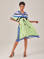abordables Robes décontractées-robe ample à cordon coulissant en satin à motif géométrique
