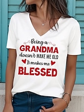 voordelige Moederdag Top-Moederdag Dames T-shirt Grafisch Brief Stijlvol Casual Korte mouw V-hals Normale tops Dagelijks Afdrukken Wit Blozend Roze Grijs Zomer