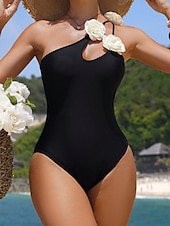 billiga One-piece-baddräkter-Kvinnors Baddräkter En Del Monokini Baddräkt Rygglös Mage Kontroll Hög Midja Slim Semester Strandkläder Enfärgad Asymmetrisk Hals Ärmlösa Baddräkter