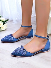 abordables Officiel-ballerines à bout pointu ornées de pierres précieuses vertes – chaussures de mariage et de soirée pour femmes de style vintage