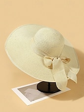 billiga Kvinnors hattar-elegant solhatt med bred brätte för kvinnor – sommarhatt i stråhatt med svart rosett, UV-skydd, hopfällbar floppy hatt för semester, trädgårdsfester och utomhusresor