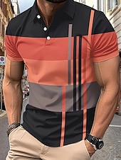 billiga Klassisk pikétröja för män-Herr Golftröja Golf pikétröjor Arbete Ledigt Kavajslag Kortärmad Grundläggande Modern Rand Lappverk Knappar Sommar Normal Rosa + Orange Mörkrosa Blå Purpur Orange Grön Golftröja
