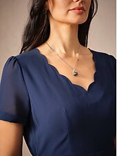 preiswerte abendkleider-Damen Maxidress A Linie Kleid Elegant Ausgefallene Hochzeit kleid hochzeitsgast Lockere Passform Feste Farbe Kurzarm Asymmetrisch V Ausschnitt Marineblau Sommer Frühling
