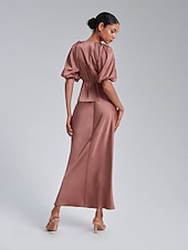 preiswerte Damenrock-Damen Midi Satin Rosa Röcke Sommer Frühling Vorne binden Rüschen Kordelzug Hoher Taillenbund Elegant Urlaub Modisch Tragen Sie, um zu arbeiten Wochenende Arbeitsmode XS S M