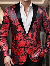 cheap Men&#039;s Classic Blazers-Men&#039;s Blazer Business Cocktail Party Wedding Party Party Spring &amp;  Fall Polyester Bronzing Buttons Pocket Comfortable Single Breasted Blazer Red Blue Purple Gold