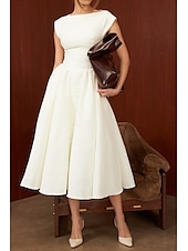 economico Abiti casual bianchi-Per donna Abito Midi Abito Bianco Moda Moderno Compleanno Laurea Data Vestibilità regolare Semplice Senza Maniche Girocollo Nero Grigio chiaro Beige Estate