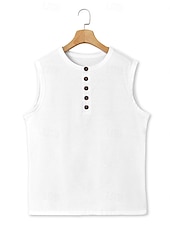 economico Canotte da palestra-Per uomo Canotta Maglietta smanicata Canottiera Maglietta senza maniche Senza Maniche Henley Estate Semplice Moda Muscolo All&#039;aperto Uscire Palestra Nero Bianco Verde militare Maglietta Top per Uomo