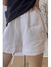 お買い得  コットンリネンショートパンツ-女性用 コットンリネンショートパンツ ショーツ スラックス ストリートファッション カジュアル ショート ナチュラルウエスト 平織り ポケット 弾性巾着デザイン 通気性 ソフト 快適 マイクロエラスティック カジュアル デイリーウェア ホワイト 夏 レギュラー