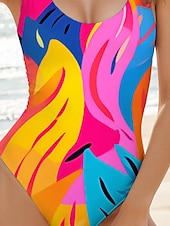 preiswerte Einteilige Badeanzüge-Damen Badeanzüge Einteiliger Monokini Hochschnitt Badeanzug Rückenfrei Bauchkontrolle Hohe Taille Schlank Urlaub Vintage Grafik Geometrisch U-Ausschnitt Ärmellose Badeanzüge