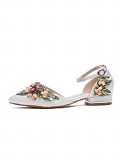 abordables Officiel-chaussures plates blanches brodées de fleurs avec pochette assortie – chaussures de mariage et de mariée élégantes pour femmes