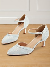 cheap 1920s-Women&#039;s 1950s Lace Ankle Strap Heels – Elegant Pointed Toe Kitten Heel Shoes for Weddings, Parties, and Formal Occasions