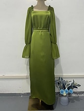billiga Enkel klänning-Kvinnors Plus Size Maxi Klänning A-linje Klänning Mjölkfrö Klänning Off The Shoulder Klänning Puffärmad Klänning Semester Utomhus Daglig Regular Fit Enfärgad Lång Ärmd Off Shoulder Grön Sommar