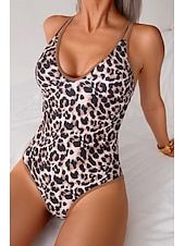 abordables Maillots de bain une pièce-Femmes Maillots de Bain Une Pièce Maillot de bain Dos nu Tenues de plage Été Léopard Fleur Fil en V Sans manches Maillots de bain