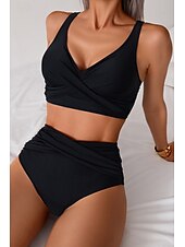 abordables Ensemble de bikinis-Femmes Maillots de Bain Bikini Maillot de bain Froncé Taille haute Tropical Tenues de plage Uni Fil en V Sans manches Maillots de bain
