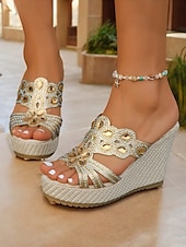 cheap Vacation Sandals-Women&#039;s Rhinestone Wedge Sandals – Sparkly Open-Toe Platform Sandals with Gem Embellishments for Summer, Beachwear, and Casual Chic Outfits