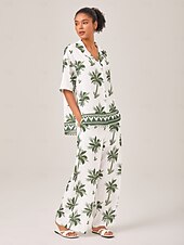 abordables Ensembles deux pièces-Femmes Col de chemise Vacances Tropical Mode Vert XS S M Été