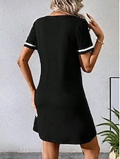 preiswerte Einfaches Kleid-Womens Mini Kleid A Linie Kleid T Shirt Kleid Tee Kleid Lässig Urlaub Täglich Reguläre Passform Grafik Gestreift Kurze Ärmel Rundhalsausschnitt Schwarz Sommer Frühling