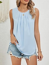 billige Tanks og camisole til kvinner-Dame Skjorte Bluse Helfarge Stilfull Fritid Ermeløs Crew-hals Vanlige topper Daglig Svart Hvit Rosa Vin Grønn Sommer Vår