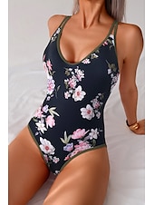 abordables Maillots de bain une pièce-Femmes Maillots de Bain Une Pièce Maillot de bain Dos nu Tenues de plage Été Léopard Fleur Fil en V Sans manches Maillots de bain