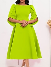 preiswerte Unter 129,99 $-Kleid Mutter der Braut Elegantes Freizeitkleid Rundhalsausschnitt Knie-Länge Polyester 3/4 lange Ärmel mit einfarbig