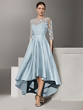 economico Lunghezza del pavimento-abito a trapezio abito per la madre della sposa elegante semplice scollo a v lunghezza alla caviglia lunghezza tè raso manica a 3/4 con pizzo arricciato paillettes 2025