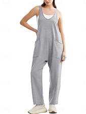 billiga Overall-Kvinnors Jumpsuit Aktiv Enfärgad Ärmlös V-Hals Fickor Semester Daglig Regular Fit Svart Rosa Armégrön Sommar