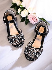 preiswerte Blumenmädchen-Mary-Jane-Schuhe für Mädchen mit Strass-Schleife – glitzernde, mit Perlen verzierte Party-Ballerinas für Hochzeiten und besondere Anlässe