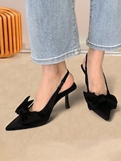 olcso Cicás sarkú cipők-zöld masnis kitten heel slingback cipő – elegáns hegyes orrú randevús éjszakai és hétköznapi női sarkú cipő