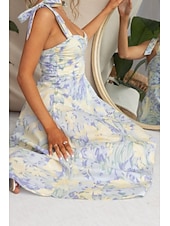 ieftine Rochii florale elegante-Pentru femei Rochii Midi Rochie de absolvire Rochie florala Rochie Slip Rochie imprimata Modă În aer liber Vacanță Absolvire Fit regulat Floare Fără manșon Bretele Spagheti Albastru piscină Caisă Vară