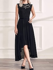 voordelige Onder 129,99 $-Jurk Moeder van de Bruid Jurk Bruiloft Gast Elegant Casual Ronde Hals Vloerlengte Polyester Mouwloos met Kant