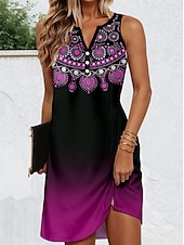 economico Abiti Boho-Per donna Mini Abito Vestito Casual Mini abito Vestito Estivo Abito Estivo Casual Vacanza Quotidiano Ferie Vestibilità regolare Floreale Grafico Stile Boho Senza Maniche Scollo a V Rosa Vino Blu Verde