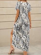 cheap Floral Dress-Women&#039;s Maxi Dress Sundress A Line Dress Vacation Casual Regular Fit Floral Graphic Short Sleeve V Neck Dusty Blue Summer Spring