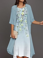 preiswerte Blumenkleid-Abschlusskleider Midi Kleid Kleid Set Chiffon Kleid Shift Kleid elegant täglich lockere Passform Paisley halblange Ärmel Rundhals blau lila grün Sommer Frühling Herbst