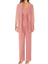 preiswerte Unter 129,99 $-Hosenanzug Brautmutterkleid Hochzeitsgast Elegant Einfach Juwelenhals Bodenlang Polyester Langarm mit Einfarbig 2025