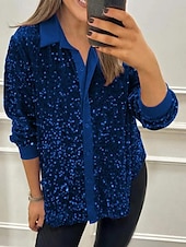 economico Bluse e camicie-Per donna Camicia Blusa Semplice Elegante Moderno Manica Lunga Colletto a Camicia Top Regolari Quotidiano Paillettes Bottoni Tasca Nero Giallo Rosso Blu Viola Estate