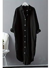 economico Camicie-Per donna Abito Midi Abito Camicia Abito in cotone e lino Moda Essenziale Classico Vacanza Ferie Uscire Vestibilità regolare Semplice Manica Lunga Colletto a Camicia Nero Bianco Verde chiaro Rosa